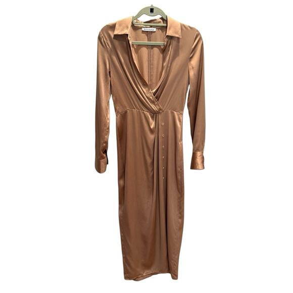 Reformation Lyon Silk Elegant Satin Brown Midi Dress, Size 2 - Picture 1 of 4